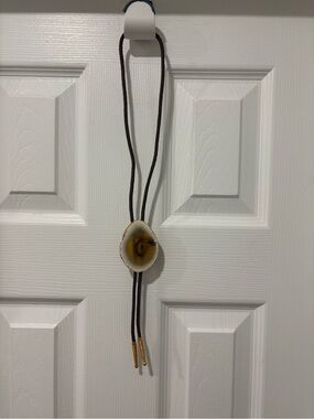Geode rock Bolo Tie with Brown Cord and Gold Tips